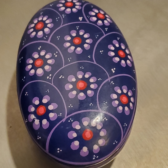Vintage Red Clay Purple Mexican Folk Art Floral Hand Painted Oval Trinket Box - Picture 8 of 12